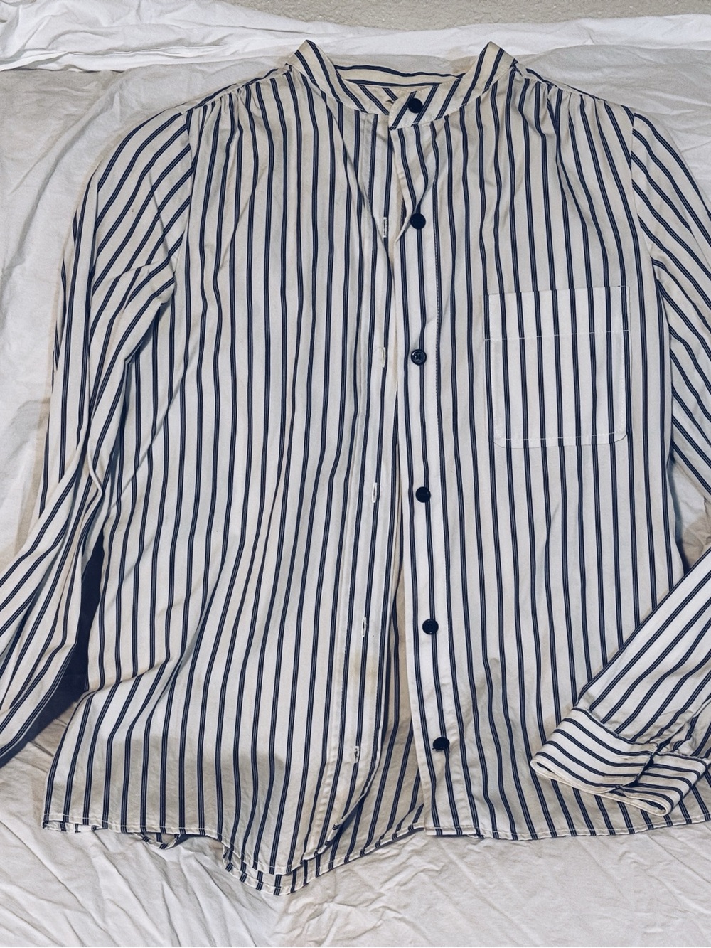 Marc By Marc Jacobs White Shirt with Navy Vertical Stripes
